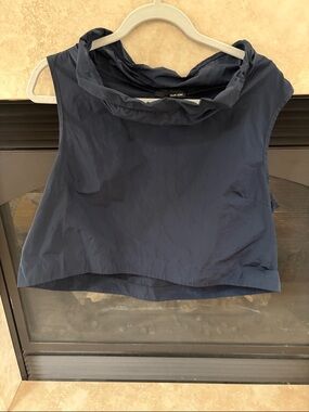 Sleeveless Navy Cowl-Neck Crop Top